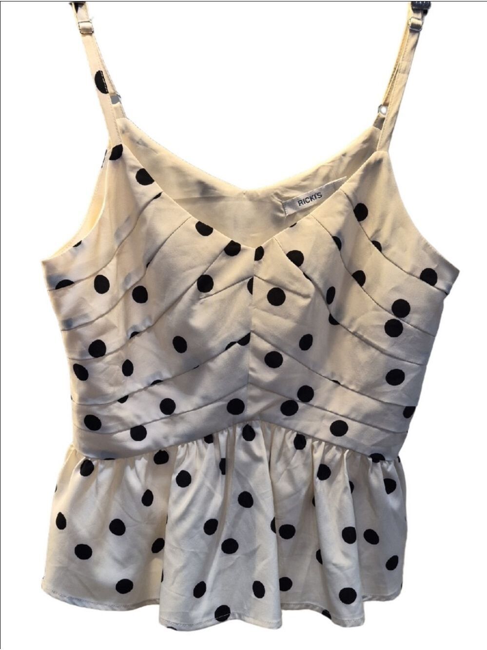 Ricki's Cream and Black Polka Dot Spaghetti Peplum Top - Picture 2 of 13